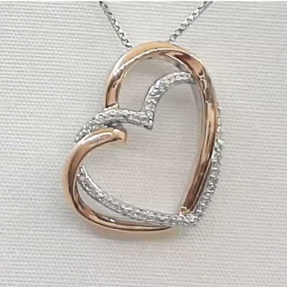 NWOT 10 KT ROSE GOLD .16CTW DIAMOND  AND STERLING SILVER NECKLACE - Picture 6 of 16